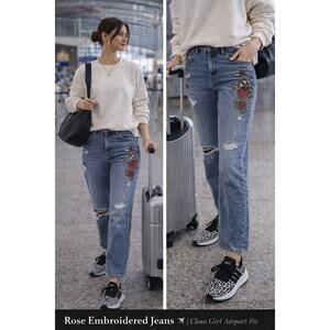 Arizona Jean Co Highest Rise  Straight Jeans Size 7 Embroidered Distressed Y2K